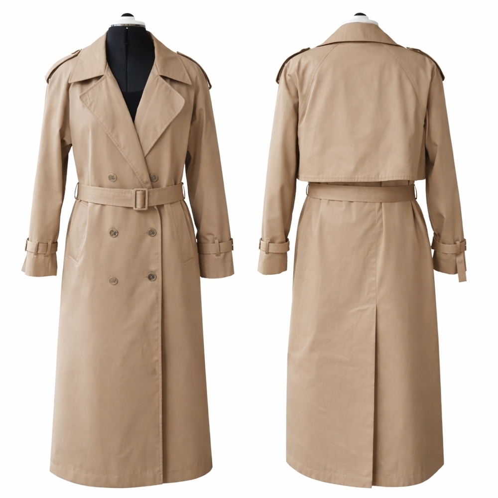 Elegant Tan Double-Breasted Trench Coat
